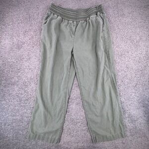 Briggs Women Green Linen Rayon Elastic Waist Cropped Pants Size L